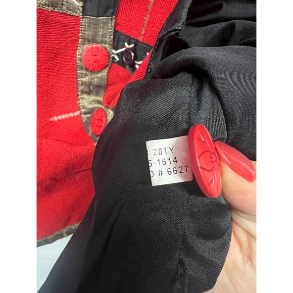 90s Orvis Cotton Tapestry Funky Artsy Jacket Red Tribal Button Up Women’s Large - Picture 13 of 15